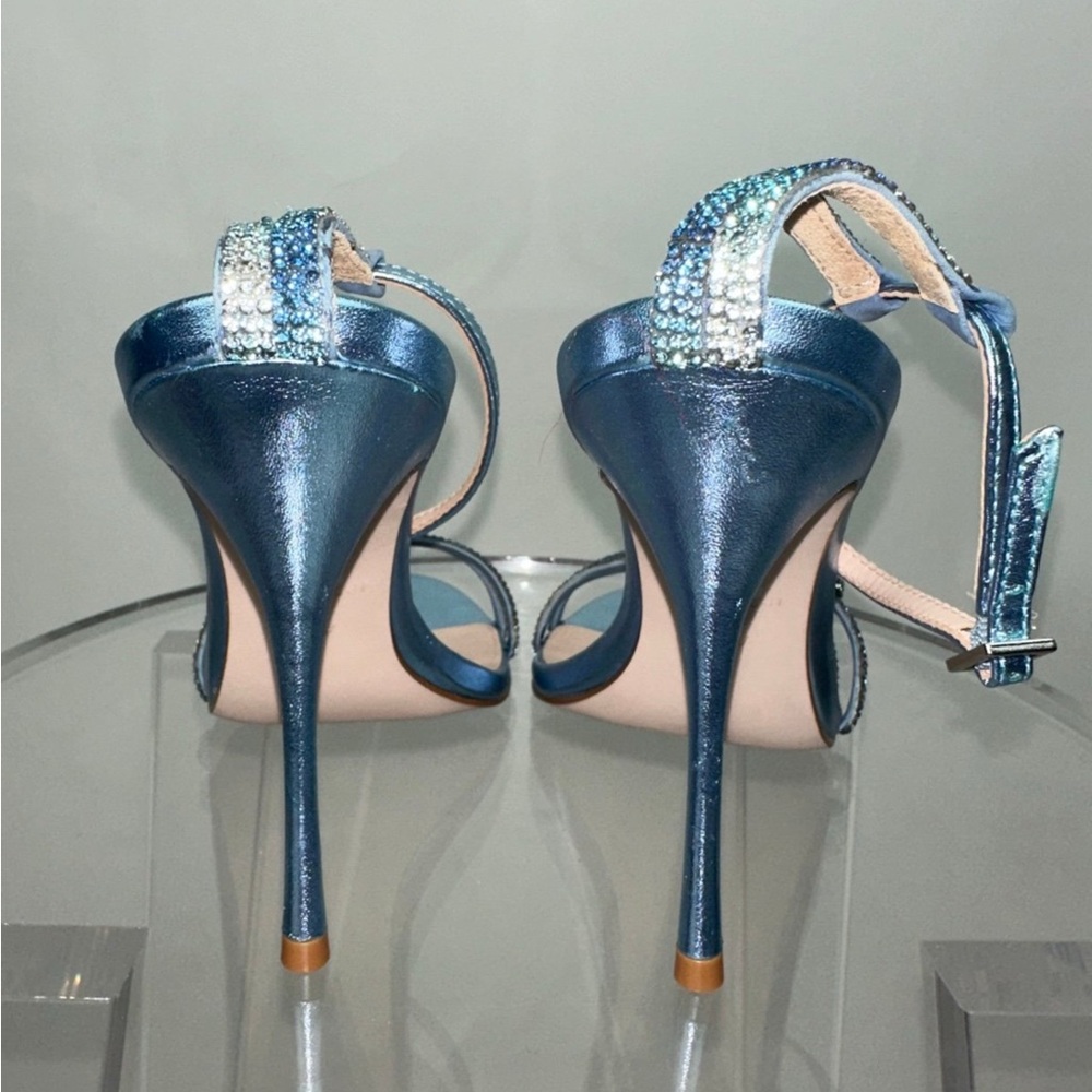 AQUA RHINESTONE STRAPY SANDAL HEELS - Picture 7 of 11